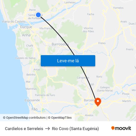 Cardielos e Serreleis to Rio Covo (Santa Eugénia) map