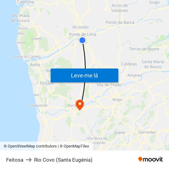 Feitosa to Rio Covo (Santa Eugénia) map