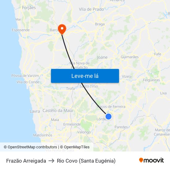 Frazão Arreigada to Rio Covo (Santa Eugénia) map