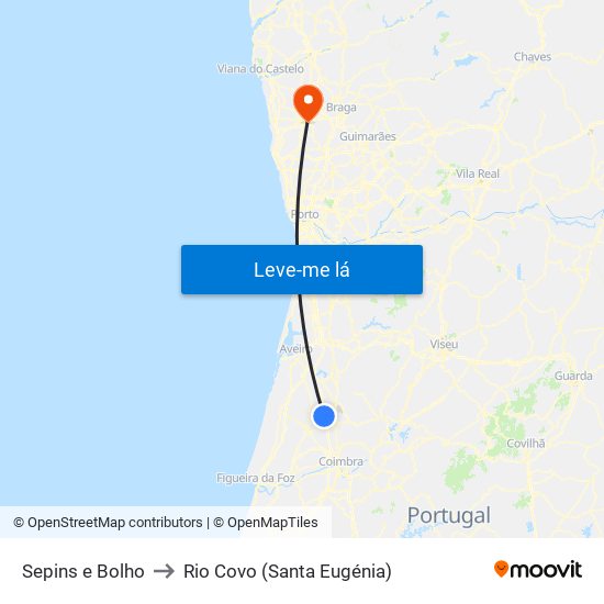 Sepins e Bolho to Rio Covo (Santa Eugénia) map