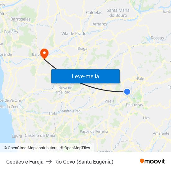 Cepães e Fareja to Rio Covo (Santa Eugénia) map