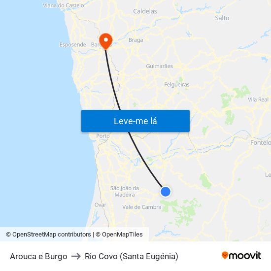 Arouca e Burgo to Rio Covo (Santa Eugénia) map