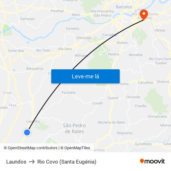 Laundos to Rio Covo (Santa Eugénia) map