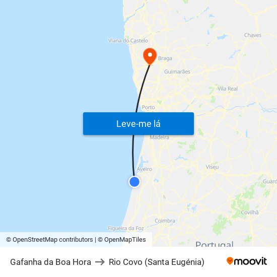 Gafanha da Boa Hora to Rio Covo (Santa Eugénia) map