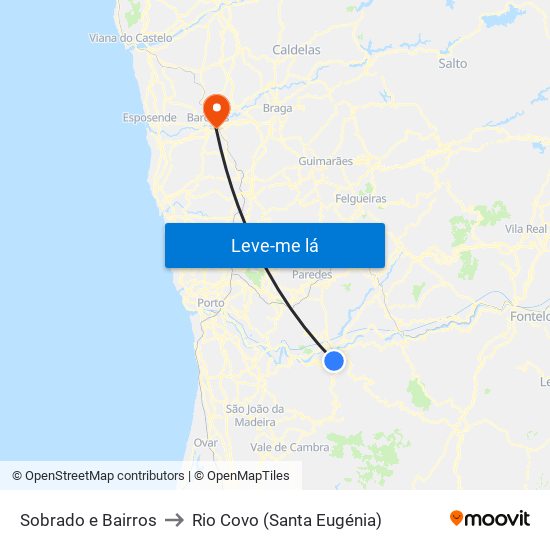 Sobrado e Bairros to Rio Covo (Santa Eugénia) map