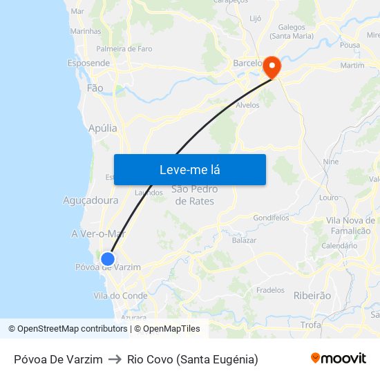 Póvoa De Varzim to Rio Covo (Santa Eugénia) map