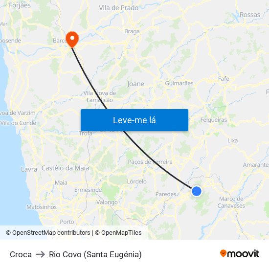 Croca to Rio Covo (Santa Eugénia) map