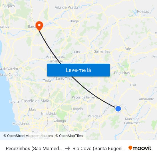 Recezinhos (São Mamede) to Rio Covo (Santa Eugénia) map