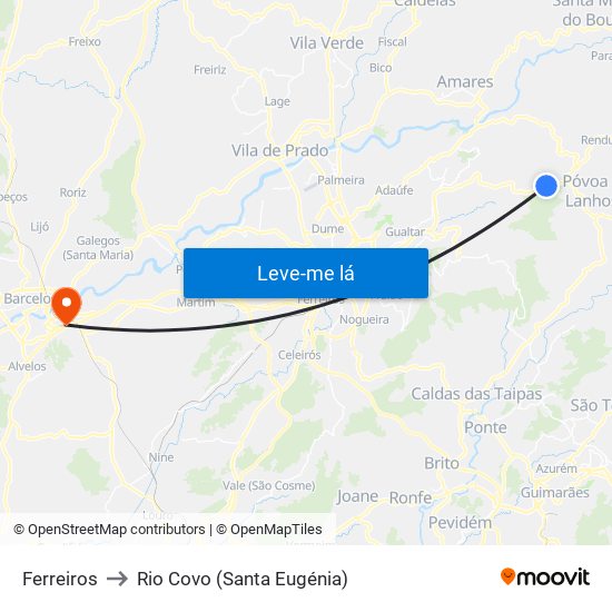 Ferreiros to Rio Covo (Santa Eugénia) map