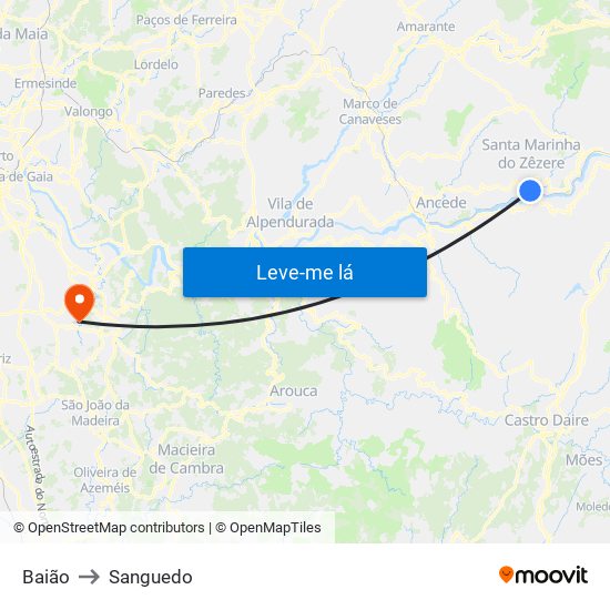 Baião to Sanguedo map
