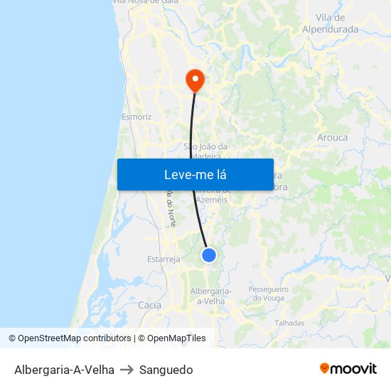 Albergaria-A-Velha to Sanguedo map