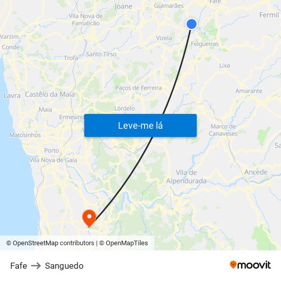 Fafe to Sanguedo map