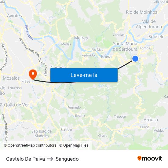 Castelo De Paiva to Sanguedo map