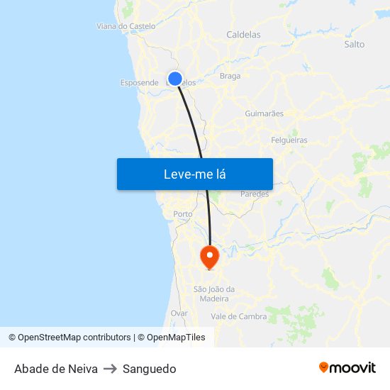 Abade de Neiva to Sanguedo map