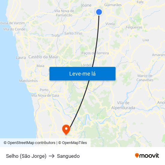 Selho (São Jorge) to Sanguedo map