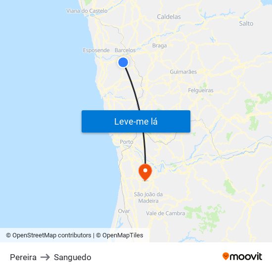 Pereira to Sanguedo map