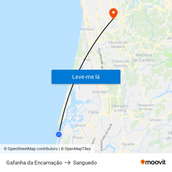 Gafanha da Encarnação to Sanguedo map