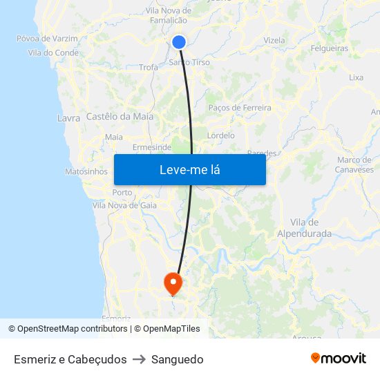 Esmeriz e Cabeçudos to Sanguedo map