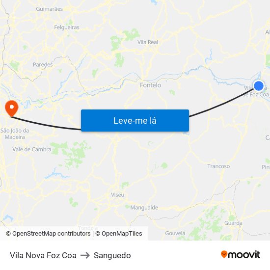 Vila Nova Foz Coa to Sanguedo map
