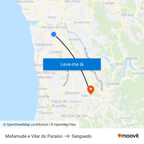 Mafamude e Vilar do Paraíso to Sanguedo map