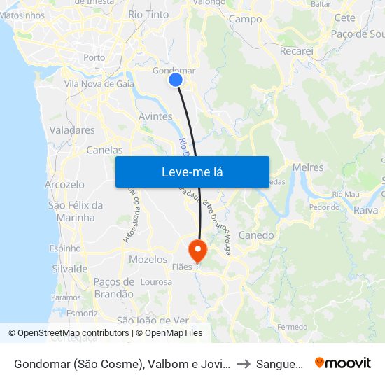 Gondomar (São Cosme), Valbom e Jovim to Sanguedo map