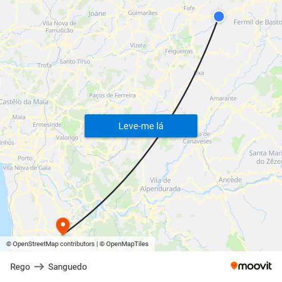 Rego to Sanguedo map