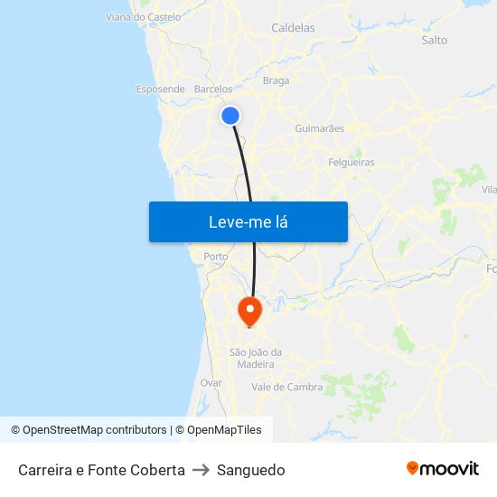 Carreira e Fonte Coberta to Sanguedo map