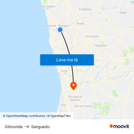 Gilmonde to Sanguedo map