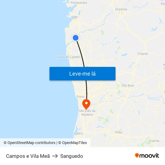 Campos e Vila Meã to Sanguedo map
