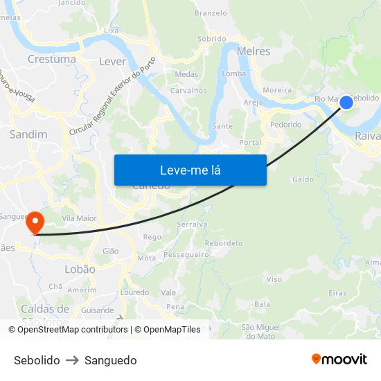 Sebolido to Sanguedo map