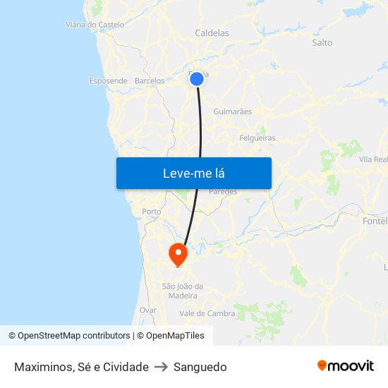 Maximinos, Sé e Cividade to Sanguedo map