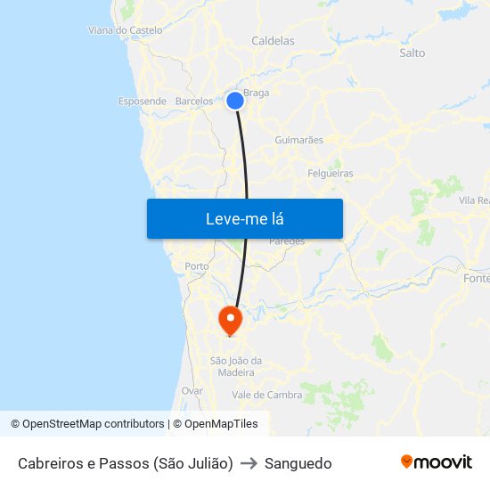 Cabreiros e Passos (São Julião) to Sanguedo map