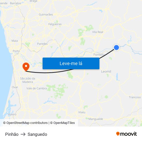 Pinhão to Sanguedo map