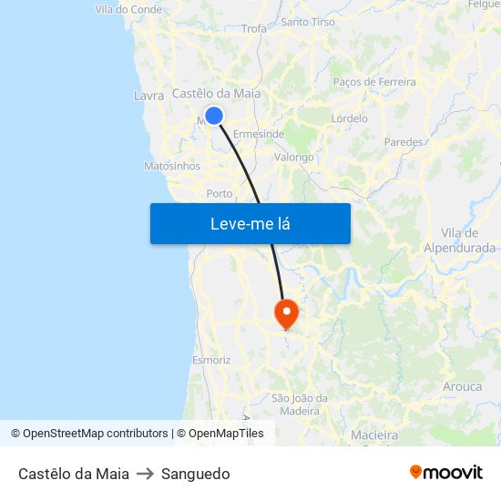 Castêlo da Maia to Sanguedo map