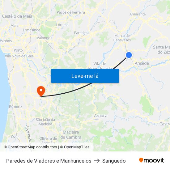 Paredes de Viadores e Manhuncelos to Sanguedo map