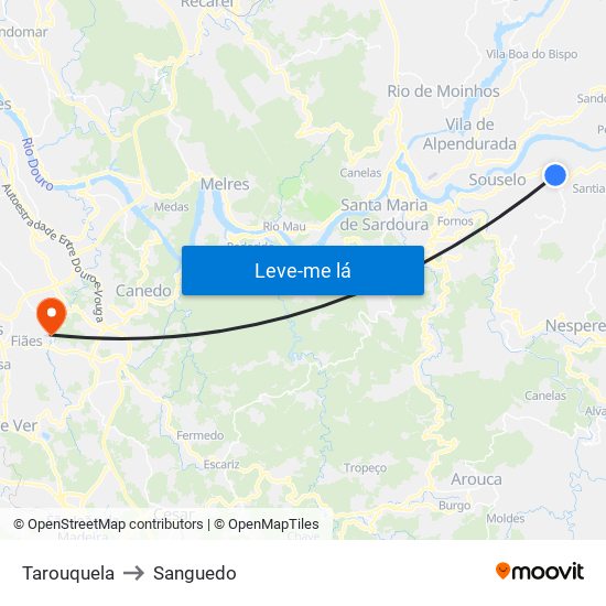 Tarouquela to Sanguedo map