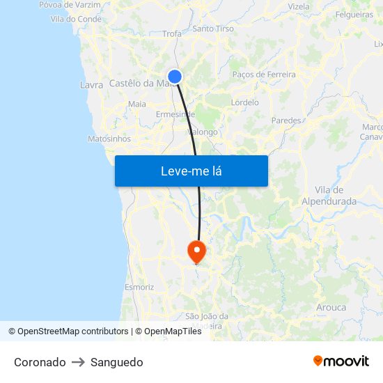 Coronado to Sanguedo map