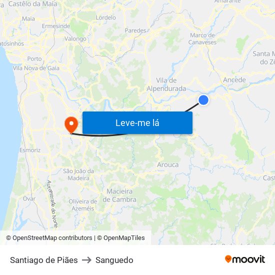 Santiago de Piães to Sanguedo map