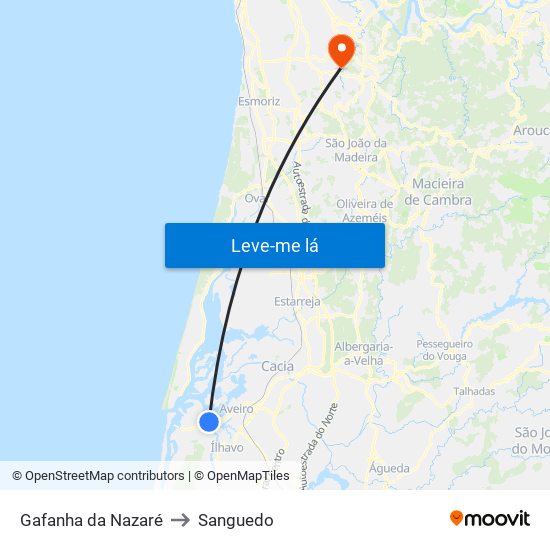 Gafanha da Nazaré to Sanguedo map