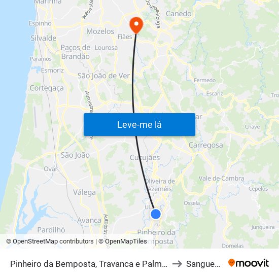 Pinheiro da Bemposta, Travanca e Palmaz to Sanguedo map