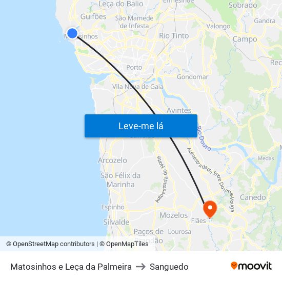 Matosinhos e Leça da Palmeira to Sanguedo map