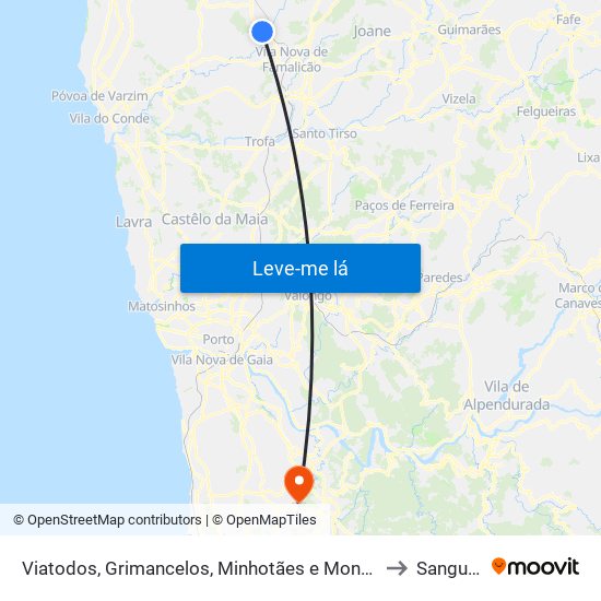 Viatodos, Grimancelos, Minhotães e Monte de Fralães to Sanguedo map