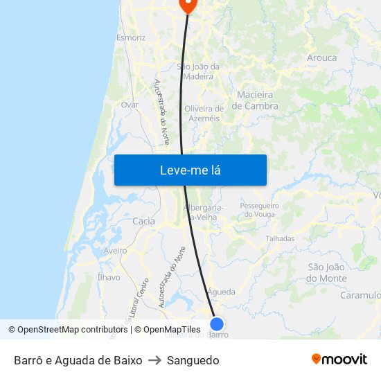 Barrô e Aguada de Baixo to Sanguedo map