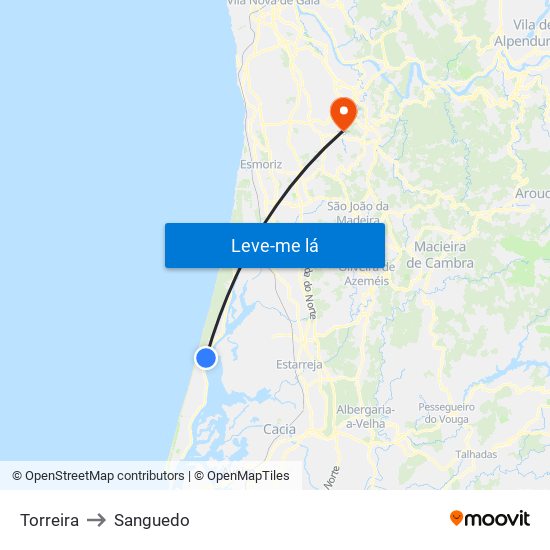 Torreira to Sanguedo map