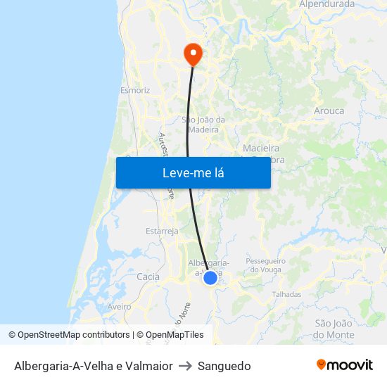 Albergaria-A-Velha e Valmaior to Sanguedo map