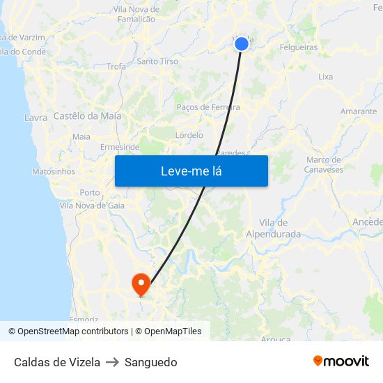 Caldas de Vizela to Sanguedo map