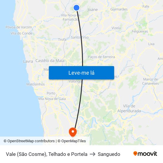 Vale (São Cosme), Telhado e Portela to Sanguedo map