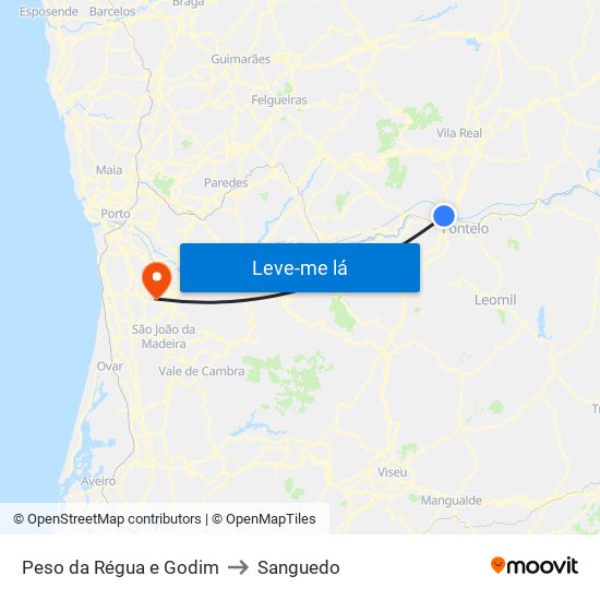 Peso da Régua e Godim to Sanguedo map