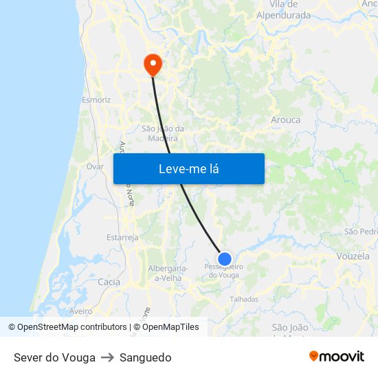 Sever do Vouga to Sanguedo map