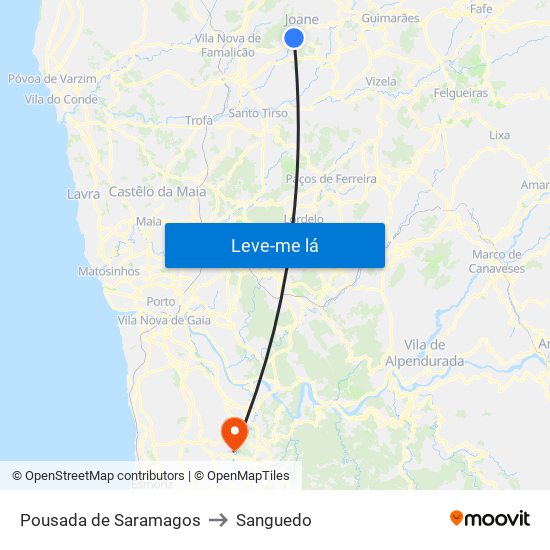 Pousada de Saramagos to Sanguedo map